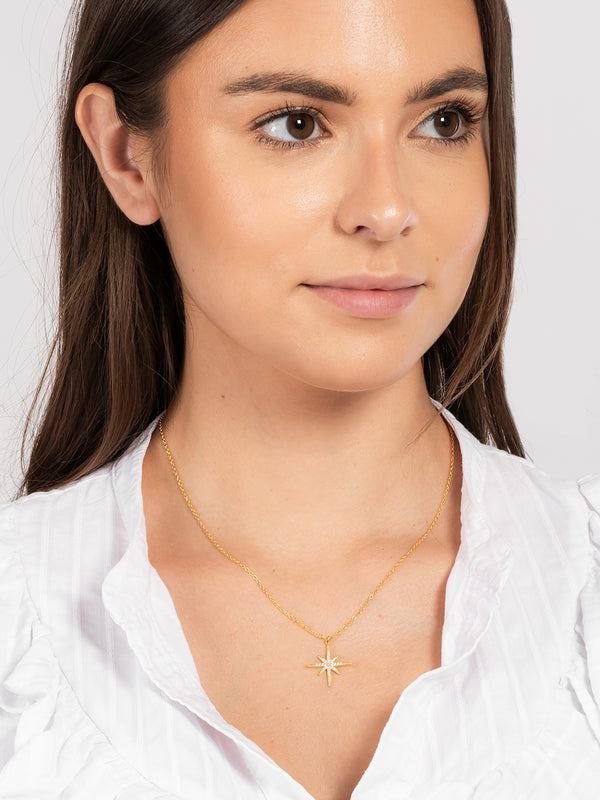 Gift Packaged 'Marley' 18ct Yellow Gold Plated 925 Silver & Cubic Zirconia Star Pendant Necklace