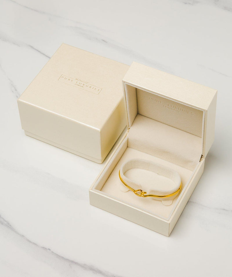 Gift Packaged 'Monica' 18ct Yellow Gold Plated Sterling Silver Minimalist Hook Bangle
