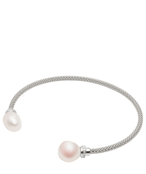 Gift Packaged 'Evadne' 925 Silver Freshwater Pearl & Cubic Zirconia Bangle