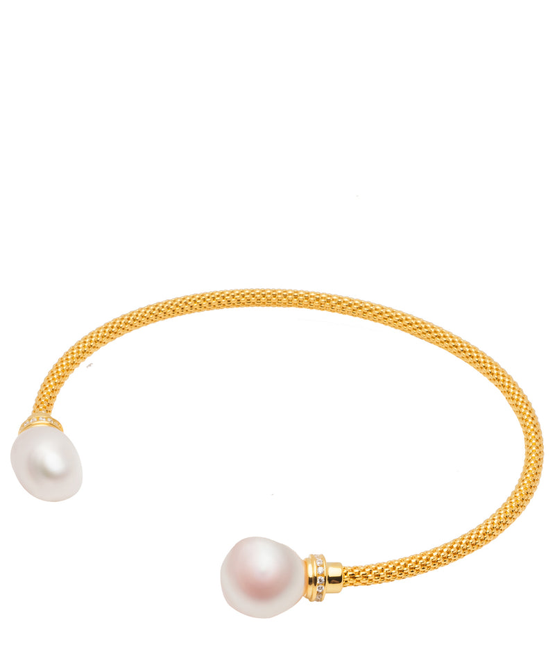 Gift Packaged 'Evadne' 18ct Yellow Gold Plated 925 Silver With Freshwater Pearl and Cubic Zirconia Bangle