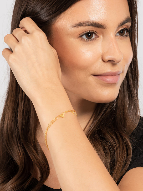 Gift Packaged 'Chloe' 18ct Yellow Gold Plated 925 Silver Double Chain Heart Bracelet