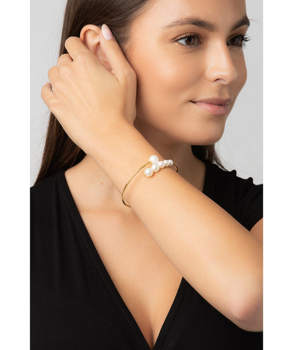 Gift Packaged 'Trina' 18ct Yellow Gold Plated Sterling Silver Freshwater Pearl Cluster Bangle