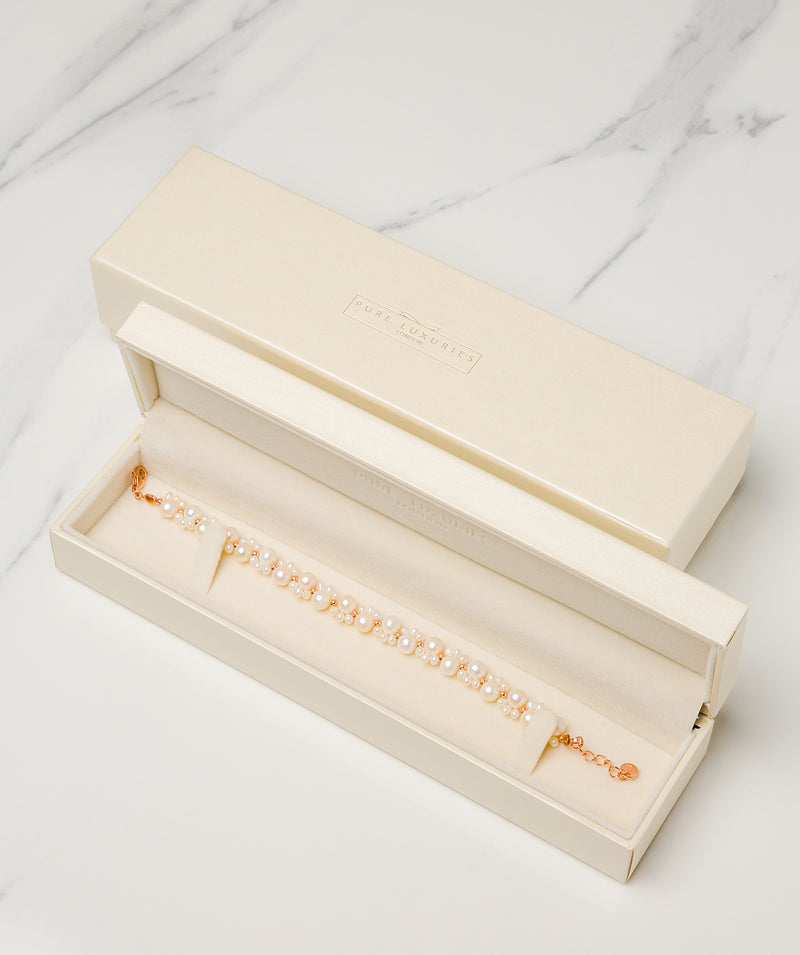 Gift Packaged 'Frances' 18ct Rose Gold Plated Sterling Silver Freshwater Pearl Cluster Bracelet