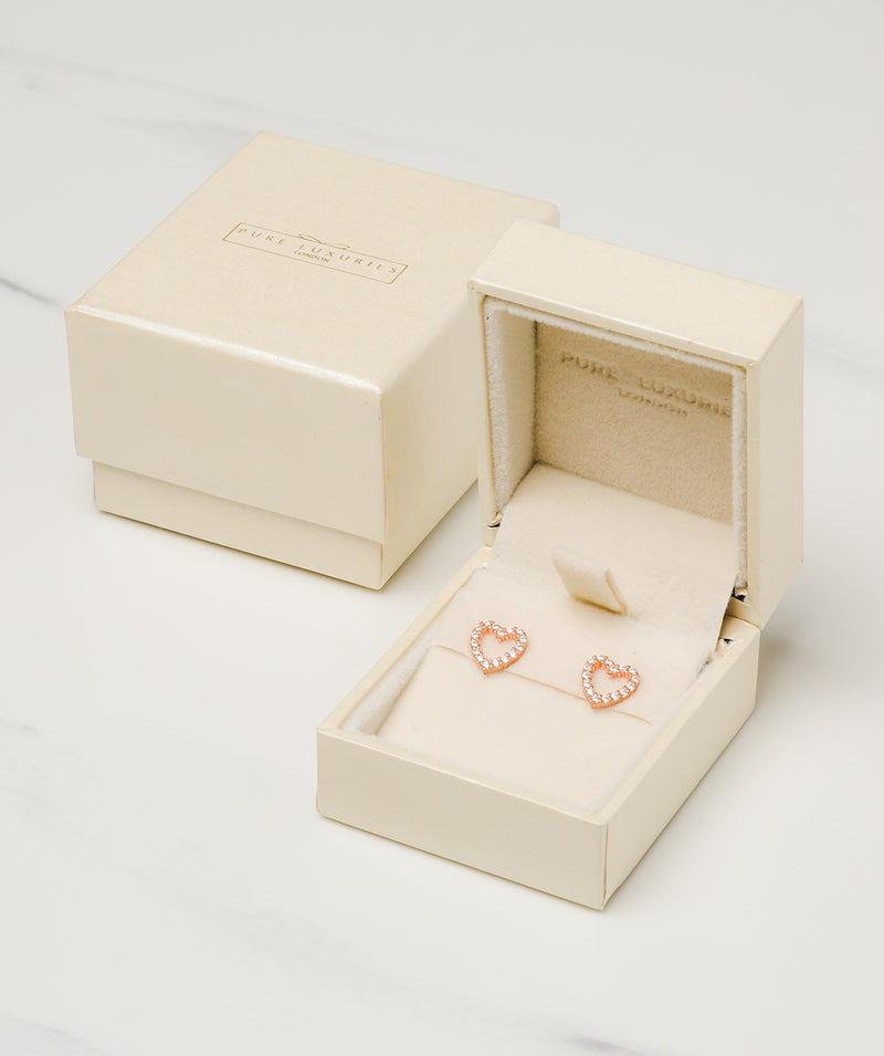 Gift Packaged 'Pau' 18ct Rose Gold Plated Sterling Silver Heart Stud Earrings