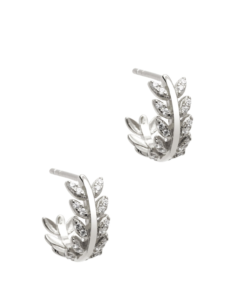 Gift Packaged 'Laran' 925 Silver & Cubic Zirconia Pavé Leaf Hoop Earrings