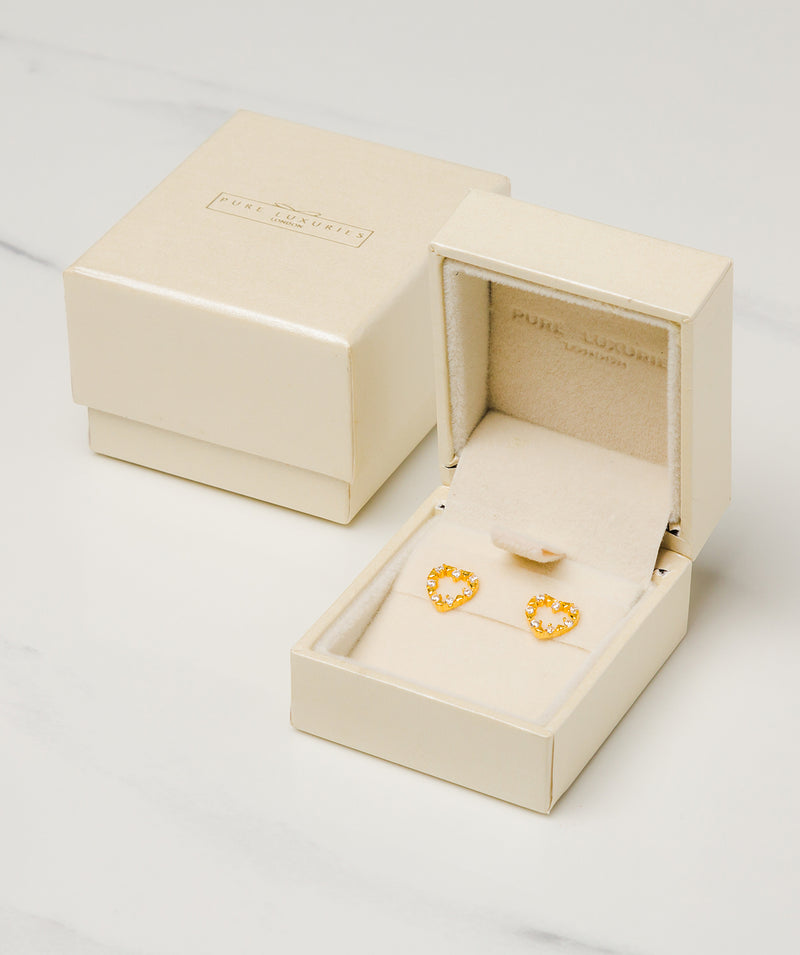 Gift Packaged 'Honoria' 18ct Yellow Gold Plated Sterling Silver Encrusted Heart Earrings
