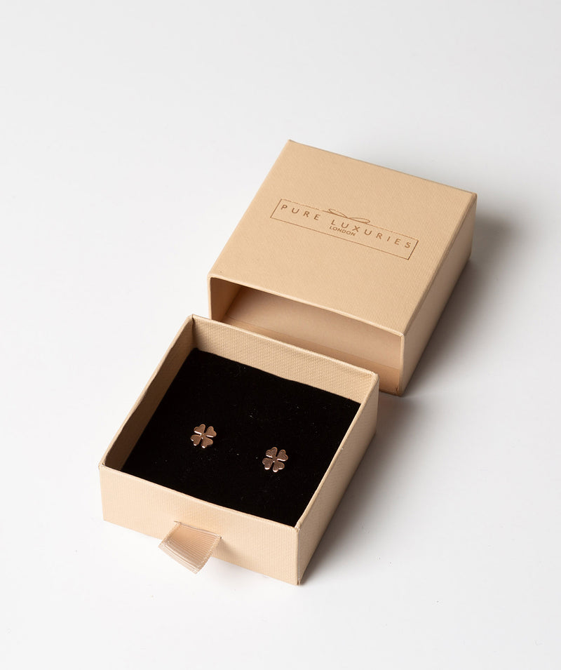 'Beata' Rose Gold Plated Stirling Silver Four Leaf Clover Earrings image 3