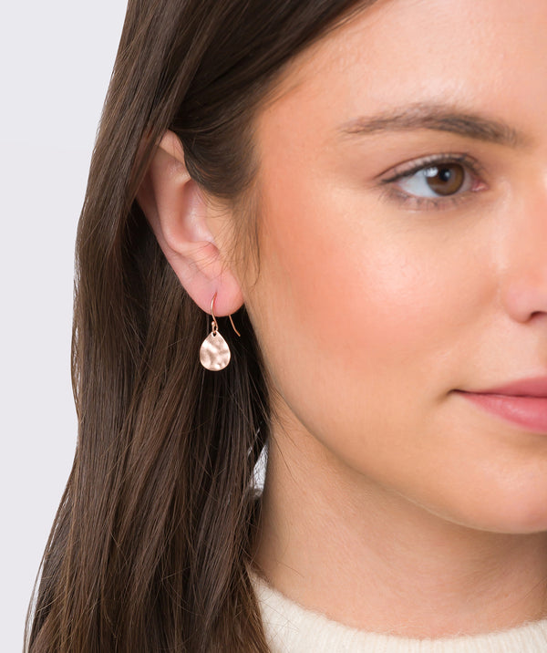 Gift Packaged 'Jamesina' Hammered 18ct Rose Gold Plated Sterling Silver Drop Earrings