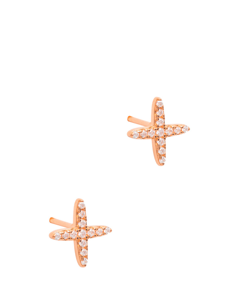 Gift Packaged 'Kirstine' 18ct Rose Gold Plated Sterling Silver Cubic Zirconia Cross Stud Earrings