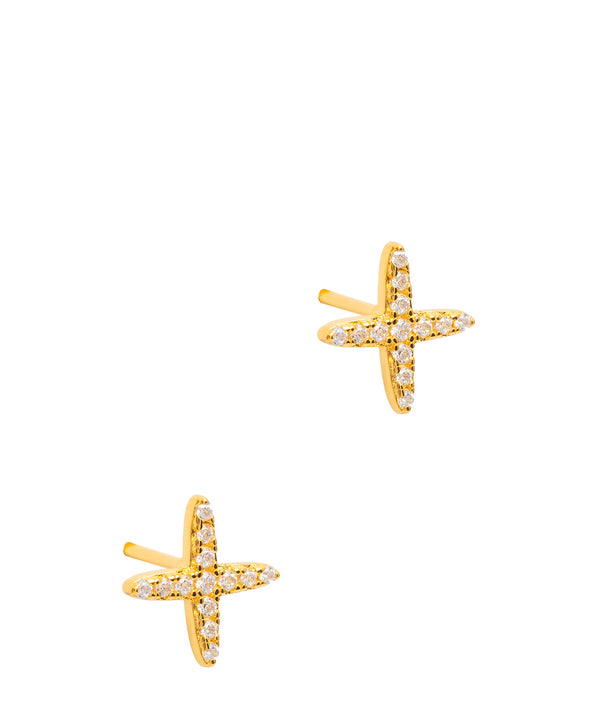 Gift Packaged 'Kirstine' 18ct Yellow Gold Plated Sterling Silver Cubic Zirconia Cross Stud Earrings