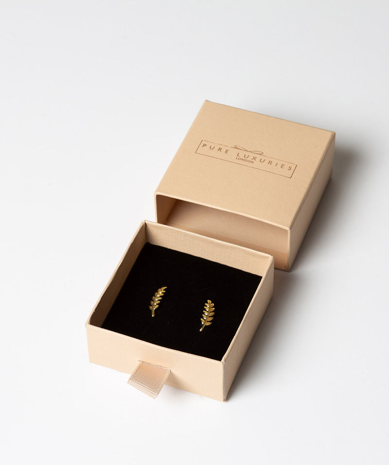 'Millau' Yellow Gold Plated Sterling Silver Leaf Stud Earrings image 3