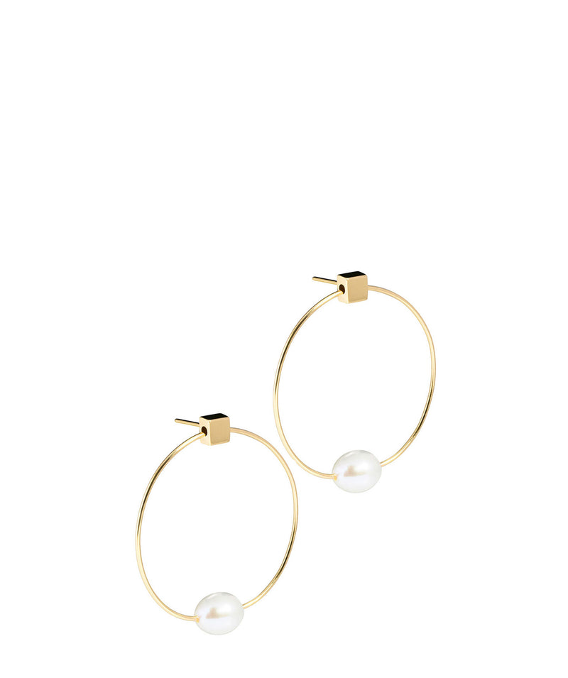 'Vichy' Yellow Gold Plated Sterling Silver with Pearl Hoop Stud Earrings image 1