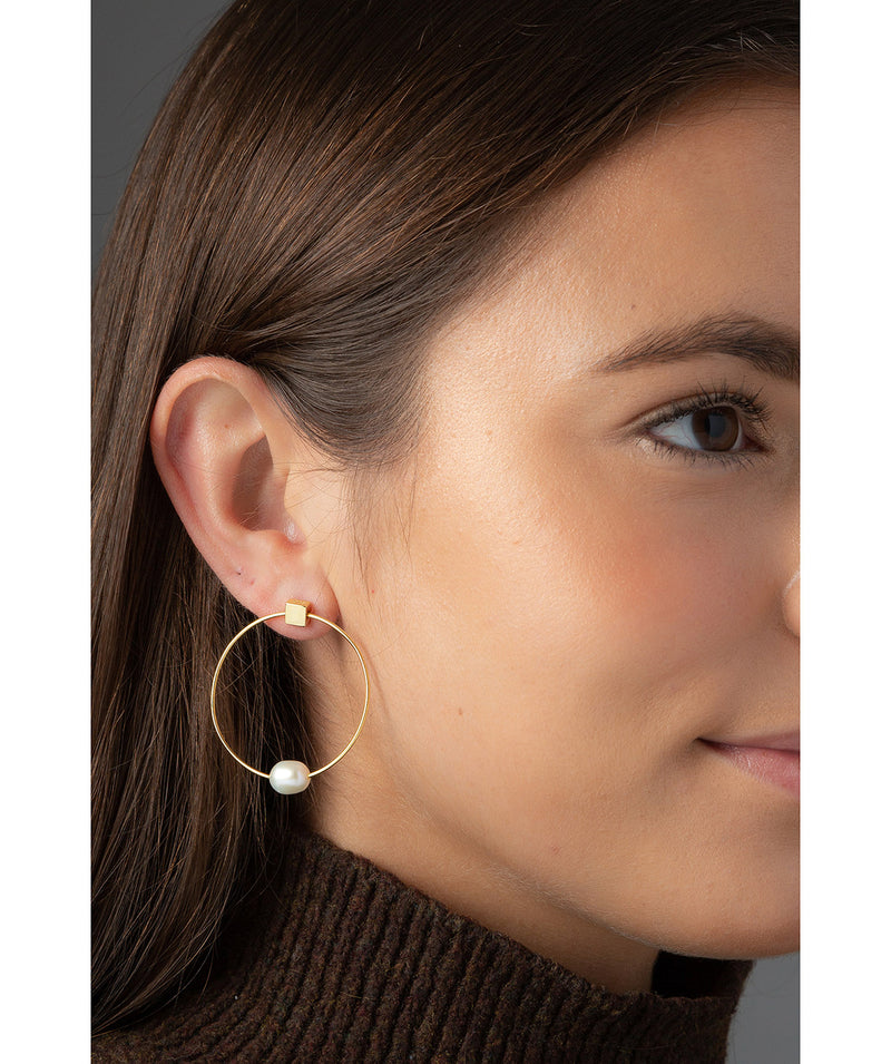 'Vichy' Yellow Gold Plated Sterling Silver with Pearl Hoop Stud Earrings image 2