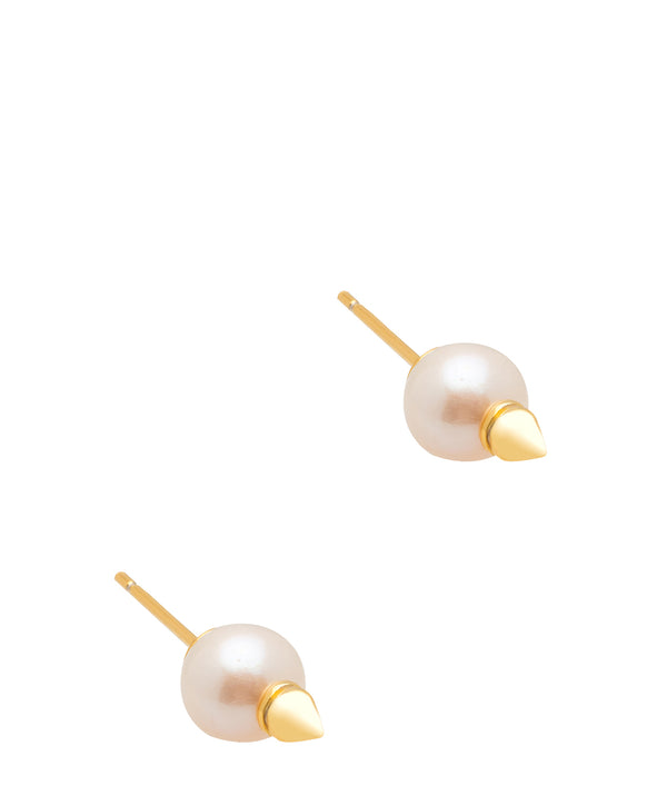 Gift Packaged 'Lysha' 18ct Yellow Gold Plated 925 Silver Cone & Freshwater Pearl Stud Earrings