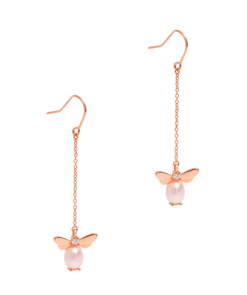 Gift Packaged 'Neith' 18ct Rose Gold Plated Sterling Silver Pearl Bee Earrings