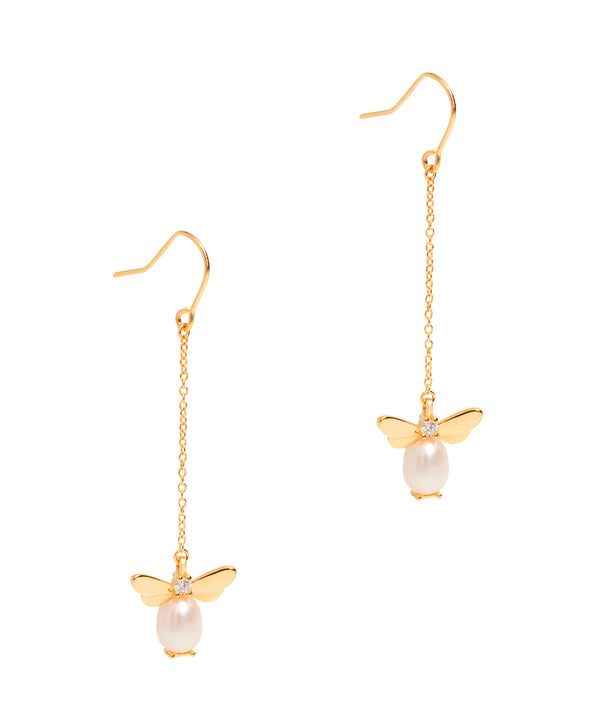 Gift Packaged 'Neith' 18ct Gold Plated Sterling Silver Pearl Bee Earrings