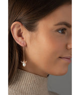 'Neith' Rose Gold Plated Sterling Silver Pearl Bee Earrings image 2