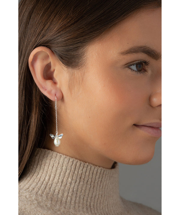 'Neith' Sterling Silver Pearl Bee Earrings image 2