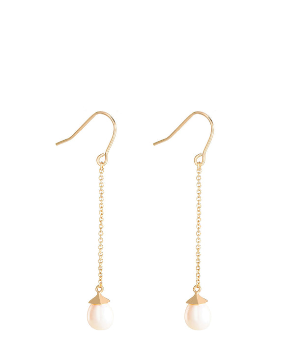 'Eleonore' Gold Plated Sterling Silver Hanging Pearl Earrings image 1