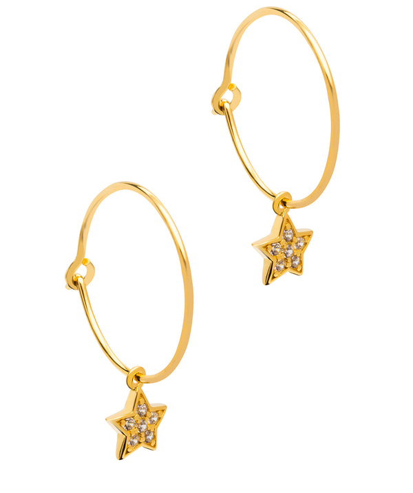 Gift Packaged 'Cherry' 18ct Yellow Gold 925 Silver & Cubic Zirconia Star Hoop Earrings