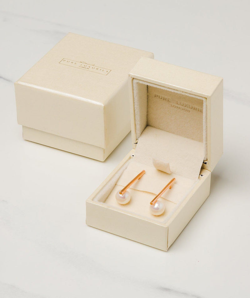 Gift Packaged 'Susan' 18ct Rose Gold Plated Sterling Silver Bar Freshwater Pearl Earrings