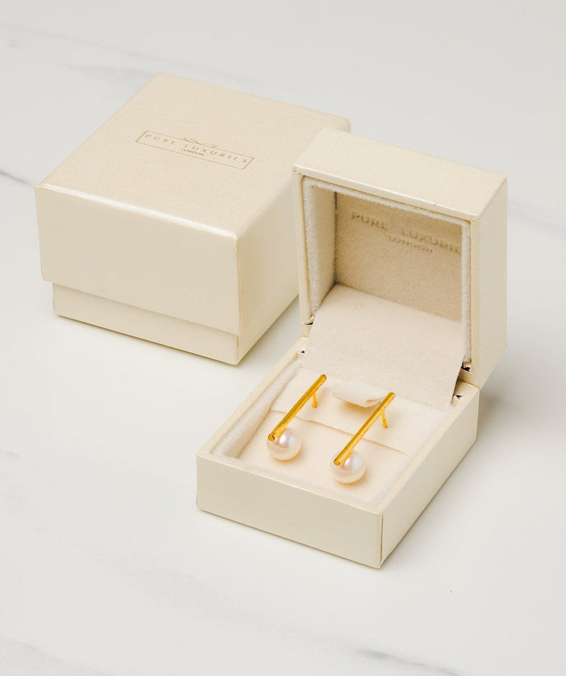 Gift Packaged 'Susan' 18ct Yellow Gold Plated Sterling Silver Bar Freshwater Pearl Earrings