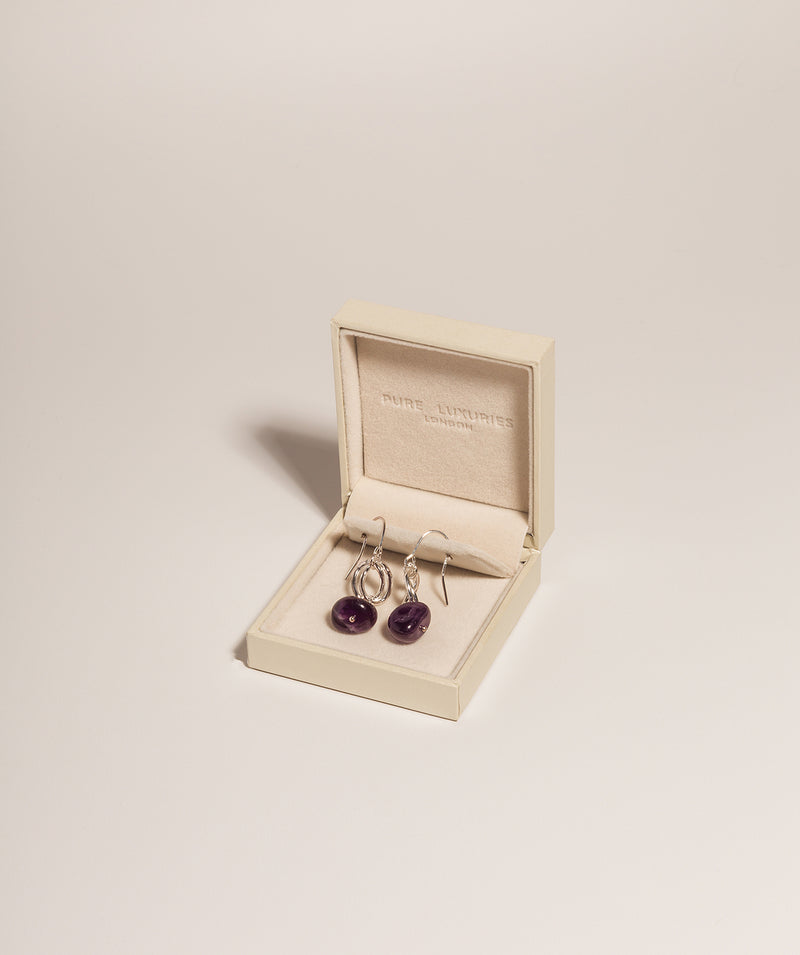 Gift Packaged 'Jemima' 925 Silver & Purple Gemstone Drop Earrings