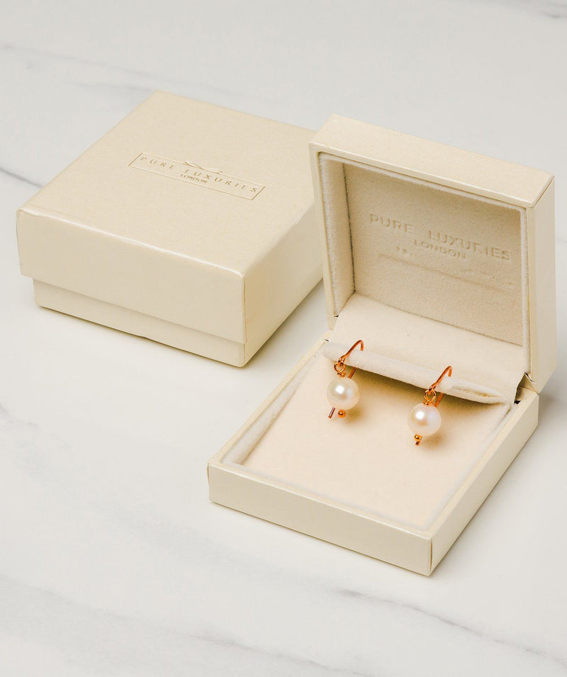 Gift Packaged 'Mendes' 18ct Rose Gold Plated Sterling Silver Classic Freshwater Pearl Drop Earrings