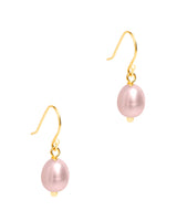 Gift Packaged 'Lucero' 18ct Yellow Gold Plated Sterling Silver Ringed Baroque Freshwater Pink Pearl Drop Earrings