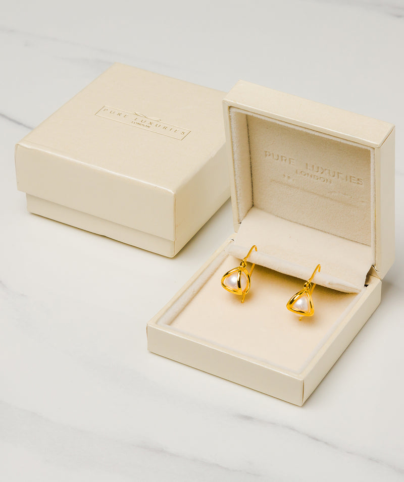 Gift Packaged 'Sandra' 18ct Yellow Gold Plated Sterling Silver Caged Freshwater Pearl Earrings