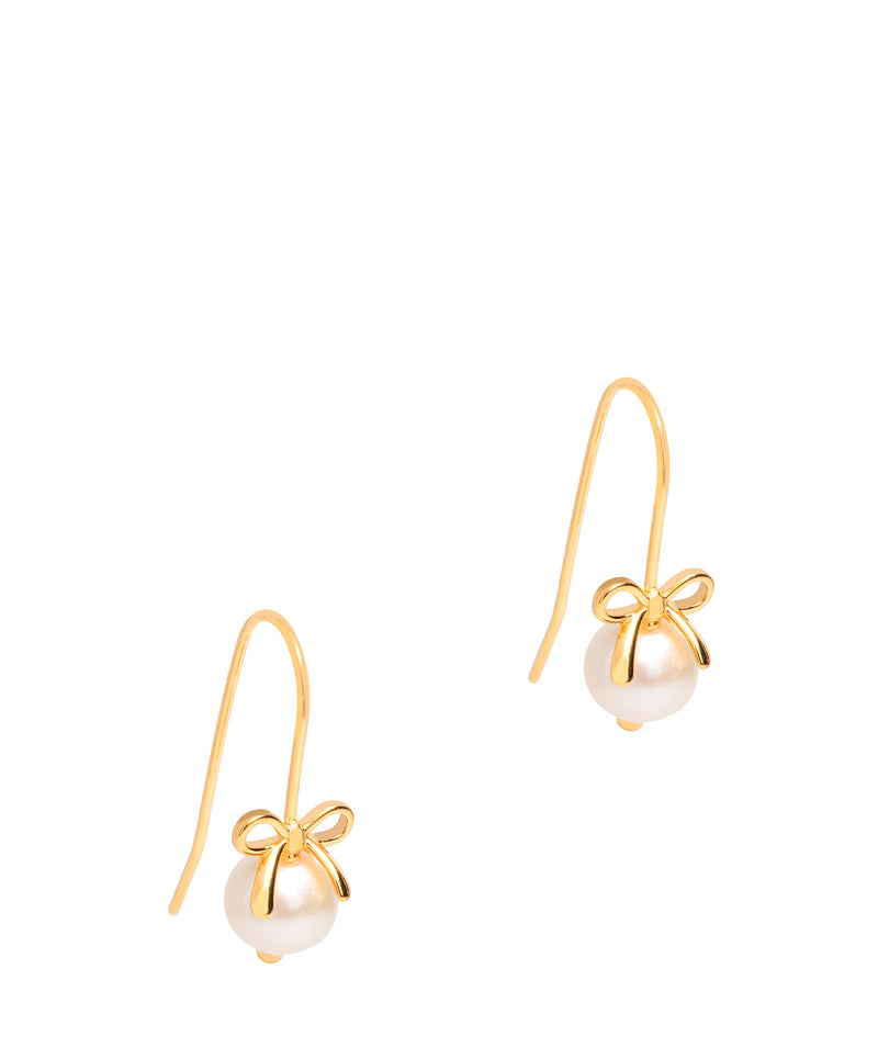Gift Packaged 'Gertrude' 18ct Yellow Gold Plated Sterling Silver Bow Freshwater Pearl Earrings