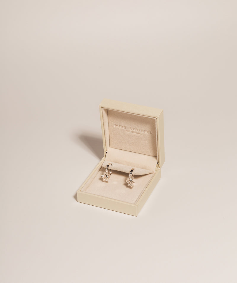 Gift Packaged 'Emmie' 925 Silver Star Pendant Hoop Earrings