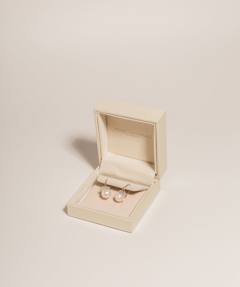 Gift Packaged 'Zeloa' 18ct Rose Gold Plated 925 Silver with Freshwater Pearl and Blue Gemstone Drop Earrings