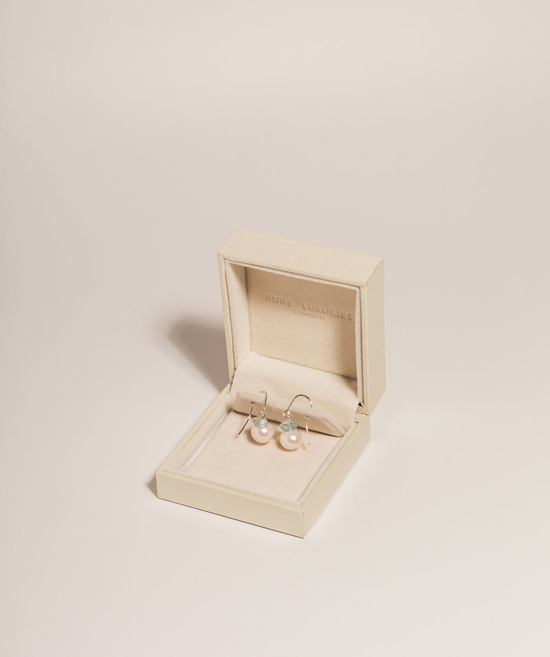 Gift Packaged 'Zeloa' 925 Silver with Freshwater Pearl & Blue Gemstone Drop Earrings