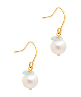 Gift Packaged 'Zeloa' 18ct Yellow Gold Plated 925 Silver with Freshwater Pearl and Blue Gemstone Drop Earrings