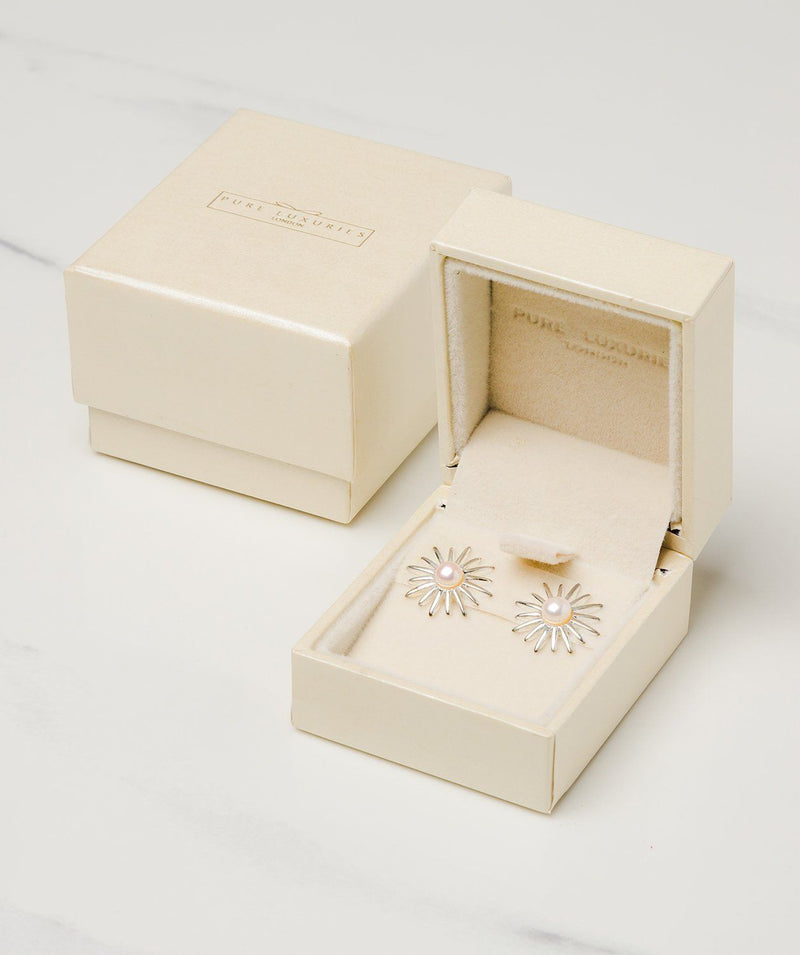 Gift Packaged 'Valerie' Sterling Silver Freshwater Pearl Sunburst Earrings