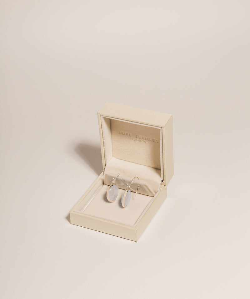 Gift Packaged 'Mattea' 925 Silver & Cream Gemstone Drop Earrings