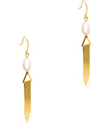 Gift Packaged 'Carrie' 18ct Yellow Gold Plated 925 Silver and Pearl Art Deco Drop Earrings