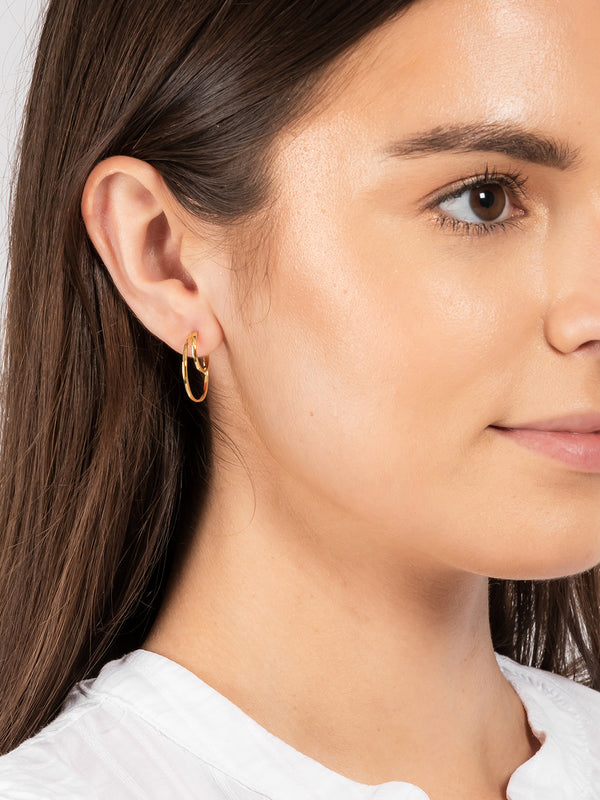 Gift Packaged 'Erika' 18ct Yellow Gold 925 Silver Crescent Moon Hoop Earrings