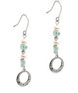 Gift Packaged 'Millicent' 925 Silver Green Gem Stone and Pearl Drop Earrings