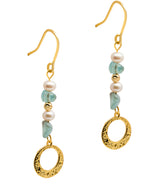 Gift Packaged 'Millicent' 18ct Yellow Gold Plated 925 Silver Green Gem Stone and Pearl Drop Earrings