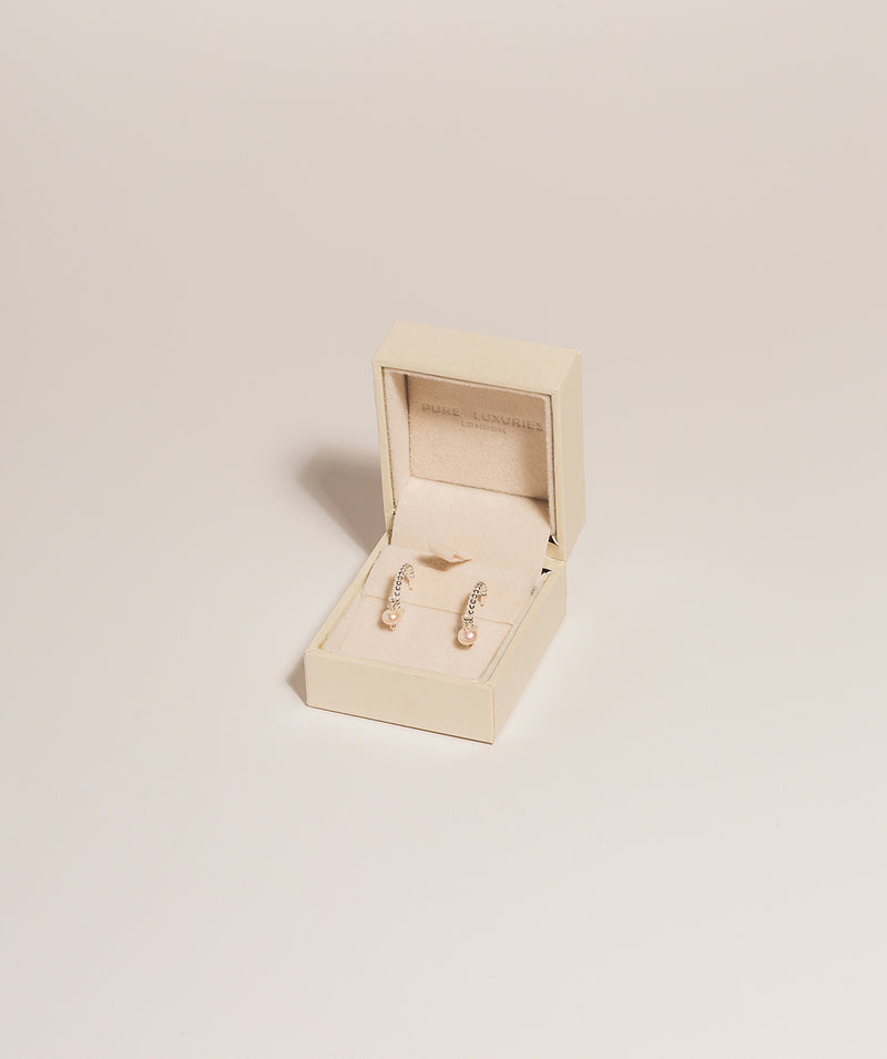 Gift Packaged 'Carmel' 925 Silver & Freshwater Pearl Half Hoop Earrings