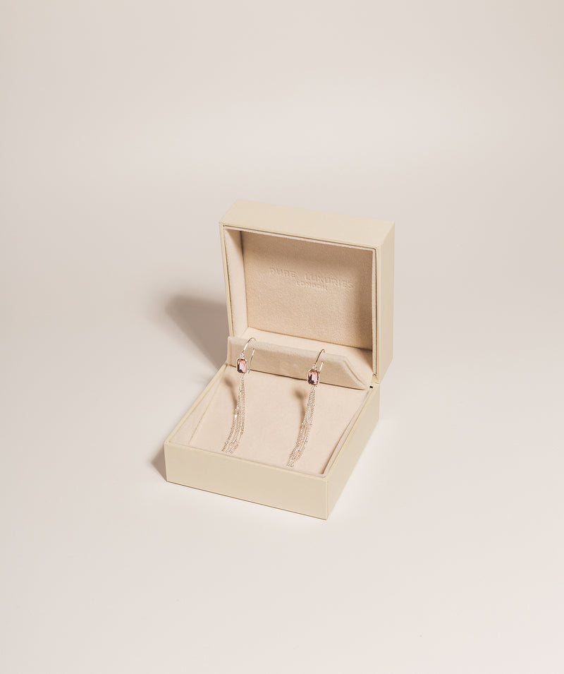 Gift Packaged 'Agatha' 925 Silver & Pink Gemstone Drop Earrings