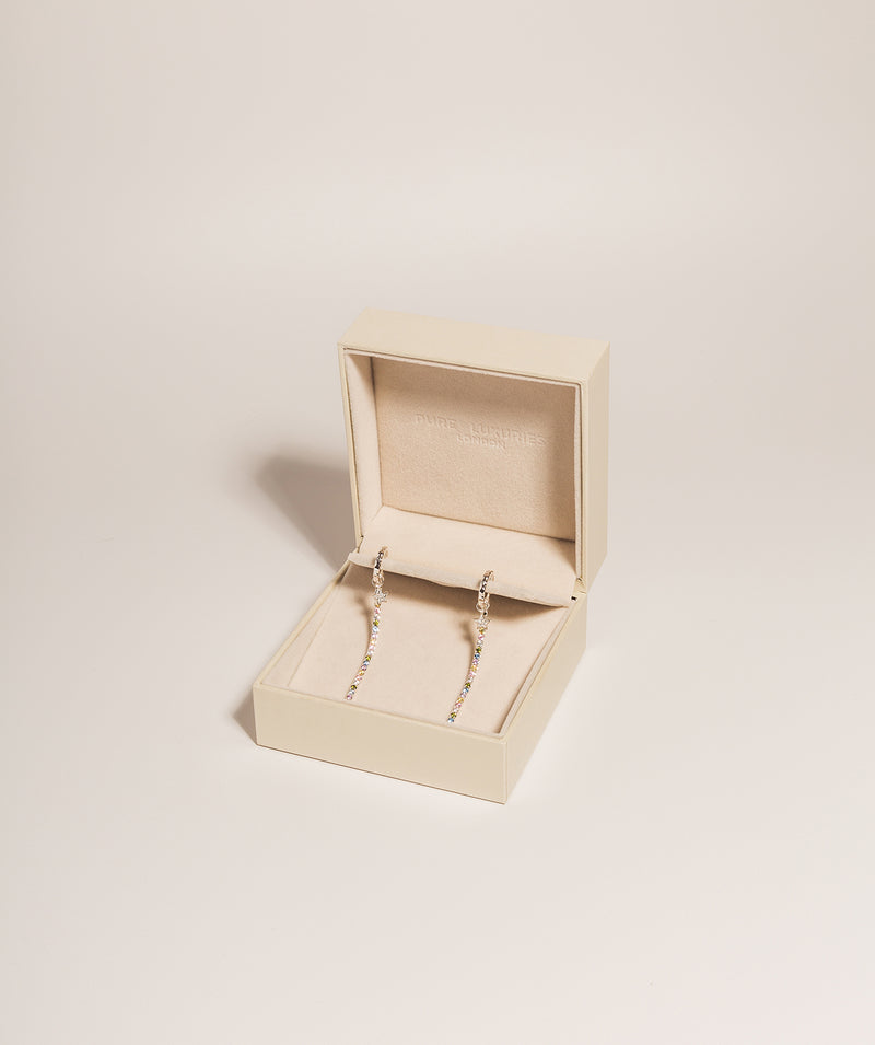 Gift Packaged 'Adela' 925 Silver Cubic Zirconia Star Hoop & Chain Drop Earrings