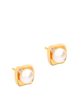 Gift Packaged 'Thandie' 18ct Yellow Gold Plated Sterling Silver Freshwater Pearl Square Design Earrings