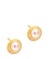 Gift Packaged 'Carlotta' 18ct Yellow Gold Plated Sterling Silver Freshwater Pearl and Cubic Zirconia Stud Earrings