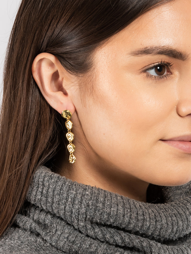 Gift Packaged 'Lena' 18ct Yellow Gold Plated 925 Silver Linked Discs Drop Earrings