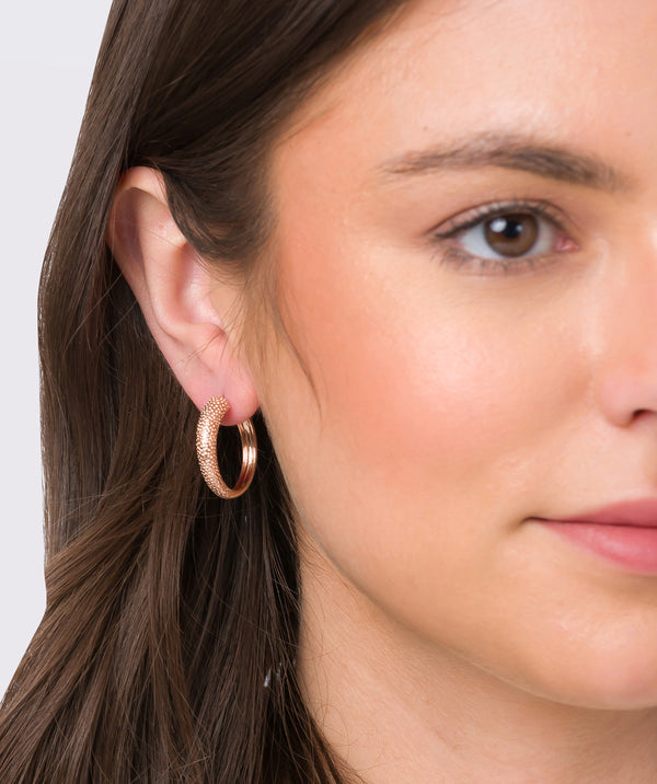 Gift Packaged 'Karena' 18ct Rose Gold Plated Sterling Silver Textured Hooped Earrings