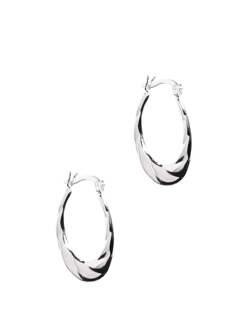 'Peitho' Sterling Silver Twisted Oval Creole Earrings