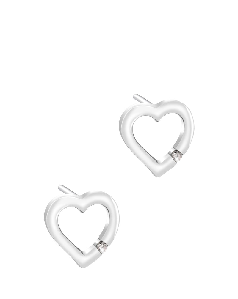 Gift Packaged 'Styx' Sterling Silver & Cubic Zirconia Floating Heart Stud Earrings